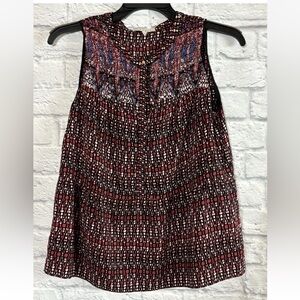 Sandro Paris Sleeveless Blouse Size 2 Multicolor Geometric Print Silk Blouse